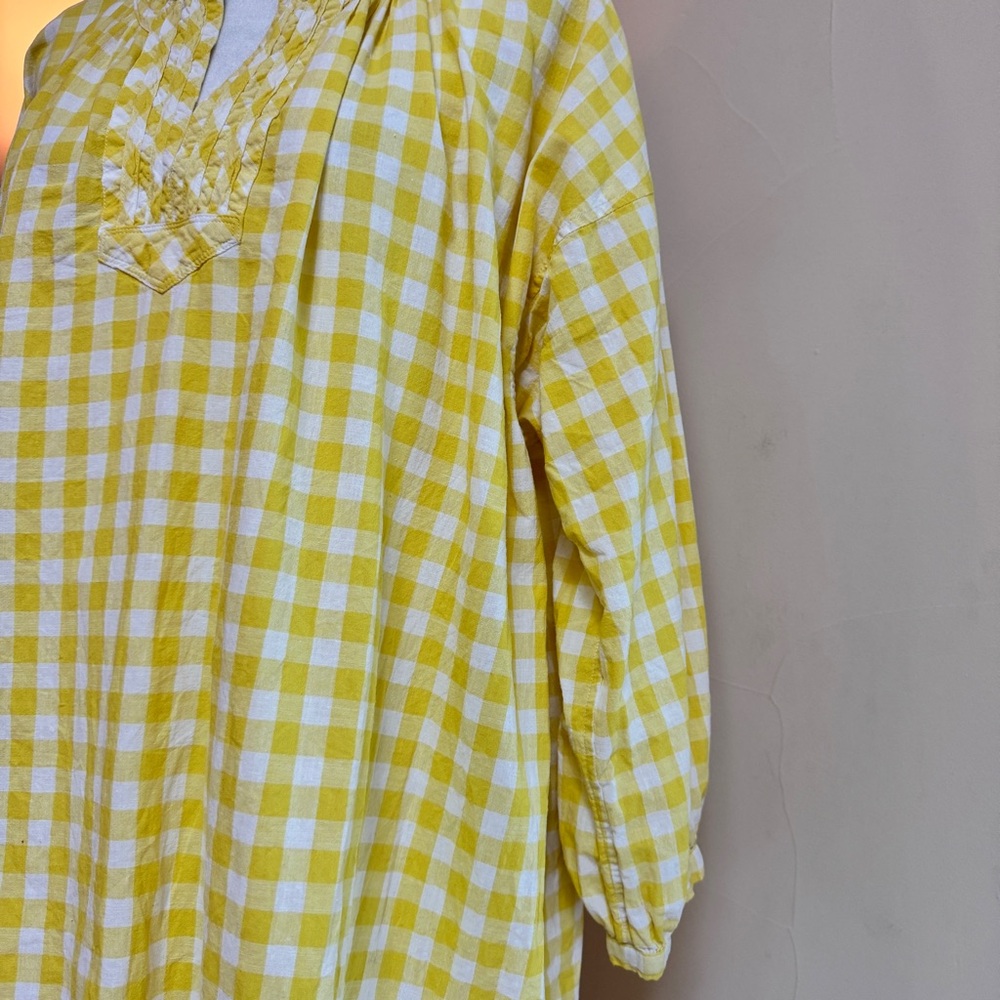 Madewell Yellow Check Gingham Long Sleeve Mini Womens Size L Shift Cotton Casual - Picture 7 of 14